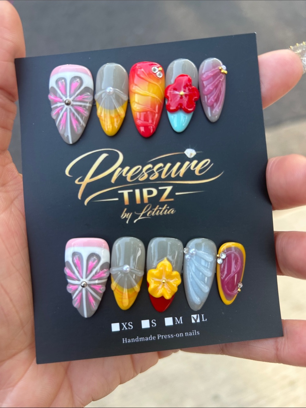 Pressure Tipz Handmade Press-On Nail Set — Multi-Color Floral Design